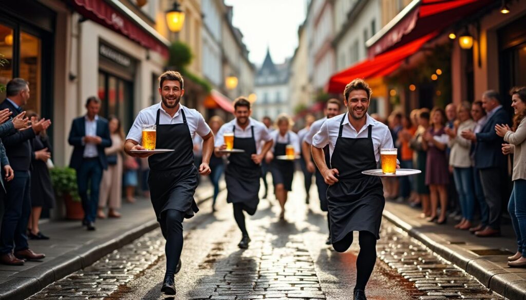 découvrez en images la course effervescente des garçons de café à douarnenez, une compétition animée qui enflamme les bars du centre-ville avec énergie et convivialité.